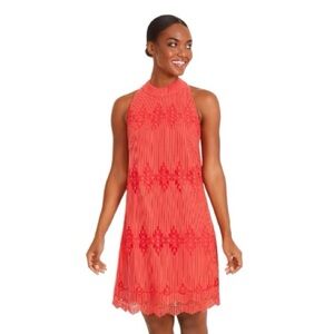 Alex Marie Coral Bright Orange Shift Crochet Eyelet Lace Sleeveless Dress 4